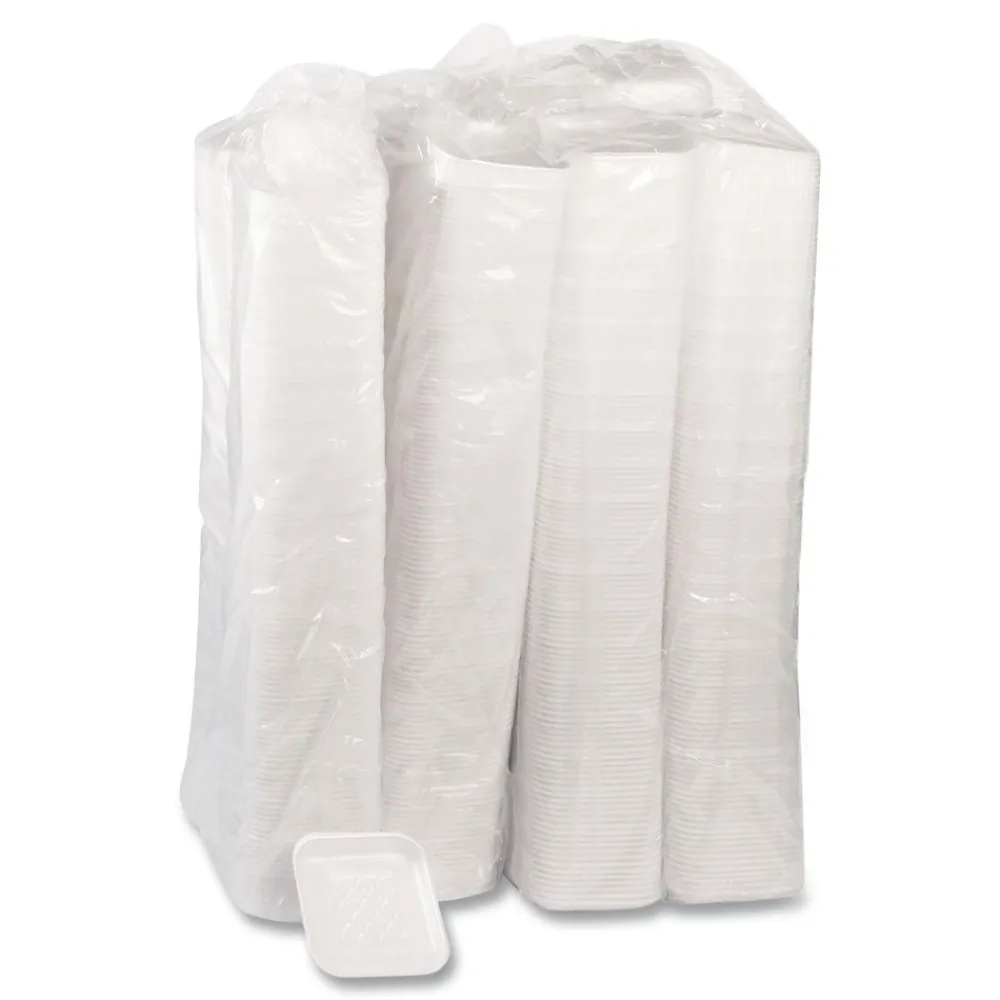 Clearance 5.1 in. x 5.1 in. x 0.65 in. #1S Foam Supermarket Tray - White (1000/Carton) Tabletop And Serveware