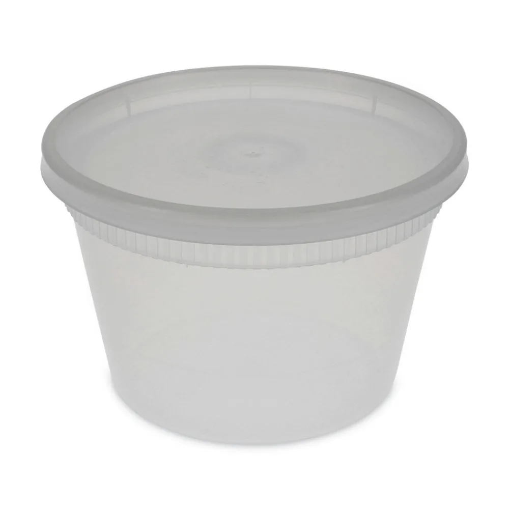 Clearance 2 in. x 2 in. x 2 in. 16 oz. Newspring DELItainer Microwavable Plastic Container - Clear (240/Carton) Tabletop And Serveware