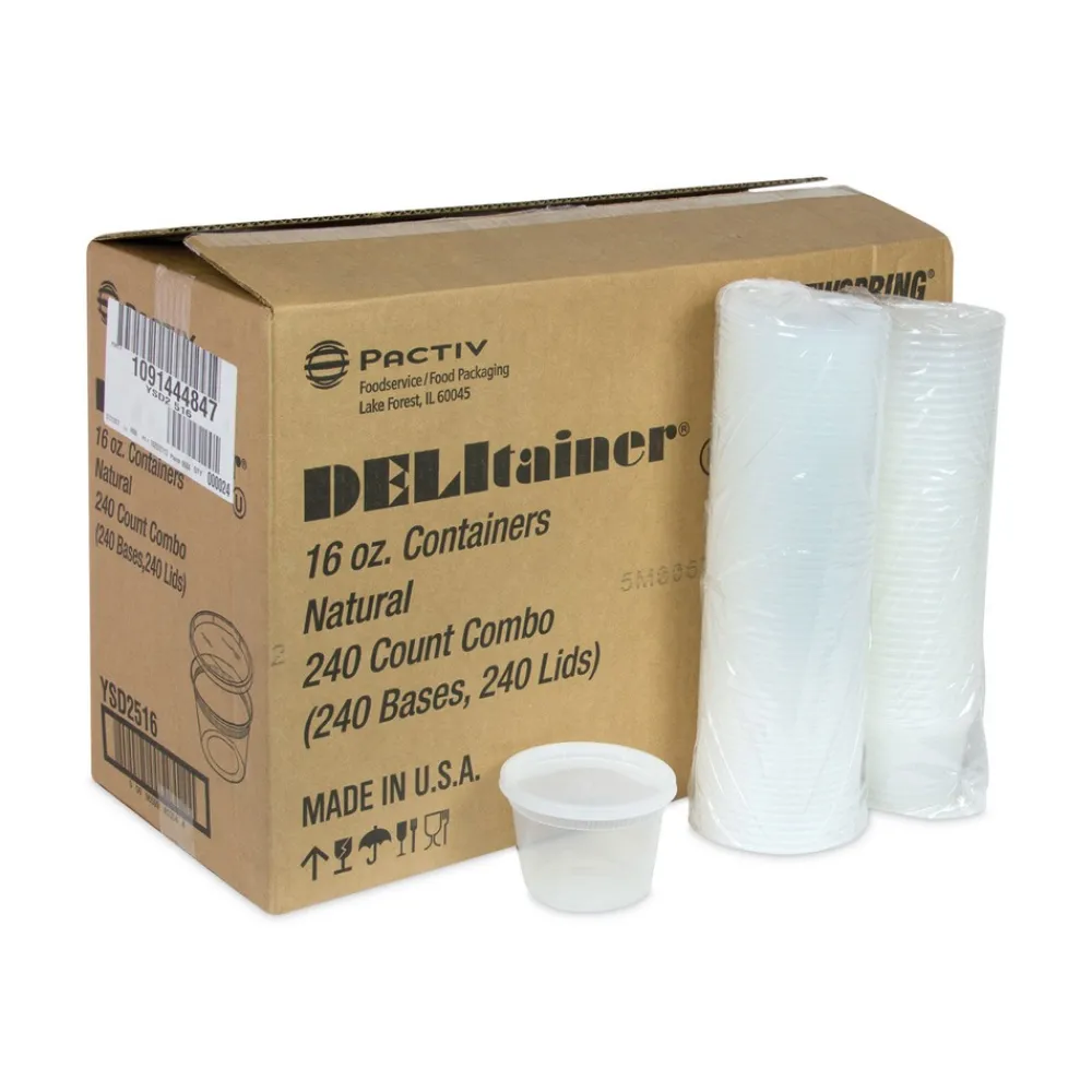 Clearance 2 in. x 2 in. x 2 in. 16 oz. Newspring DELItainer Microwavable Plastic Container - Clear (240/Carton) Tabletop And Serveware