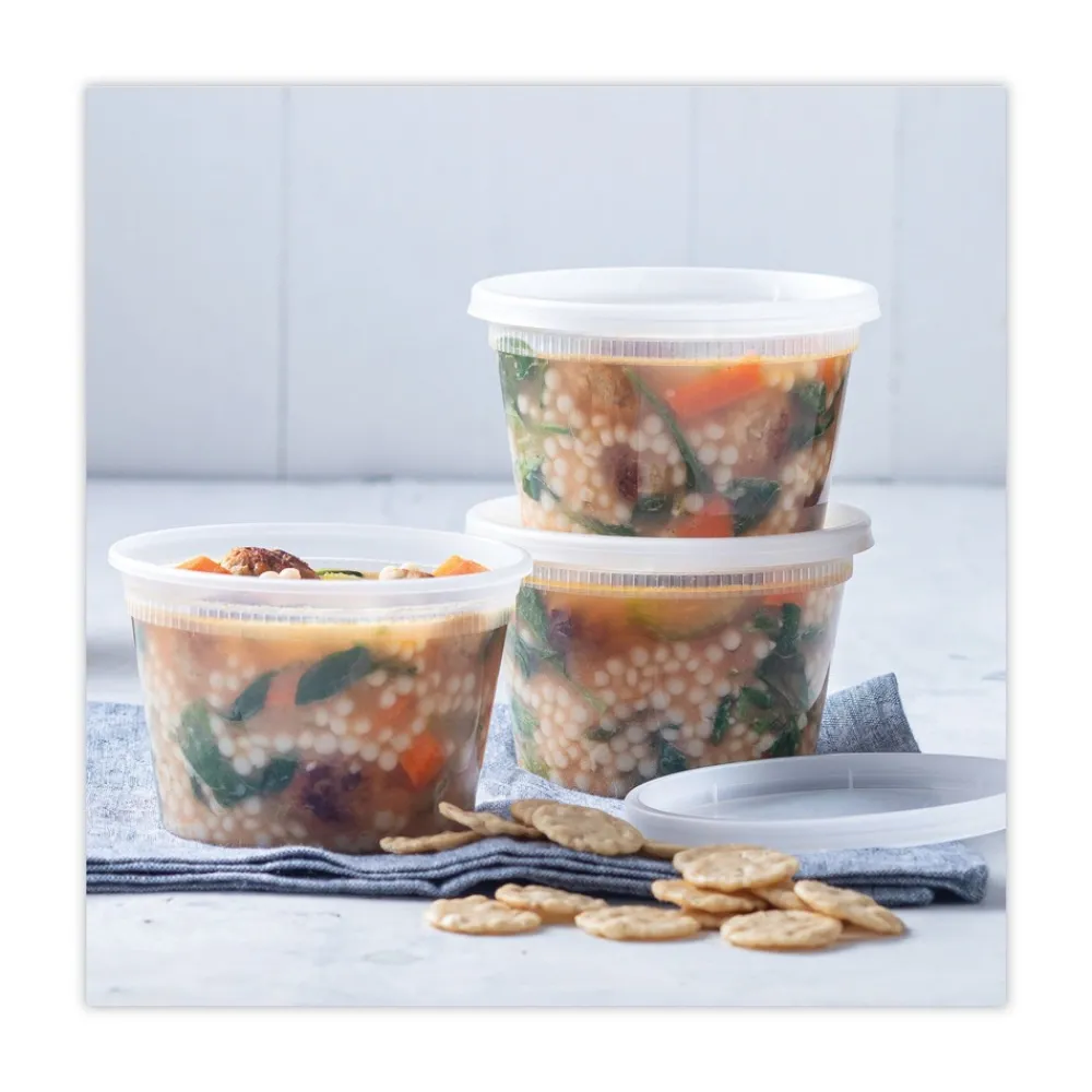Clearance 2 in. x 2 in. x 2 in. 16 oz. Newspring DELItainer Microwavable Plastic Container - Clear (240/Carton) Tabletop And Serveware