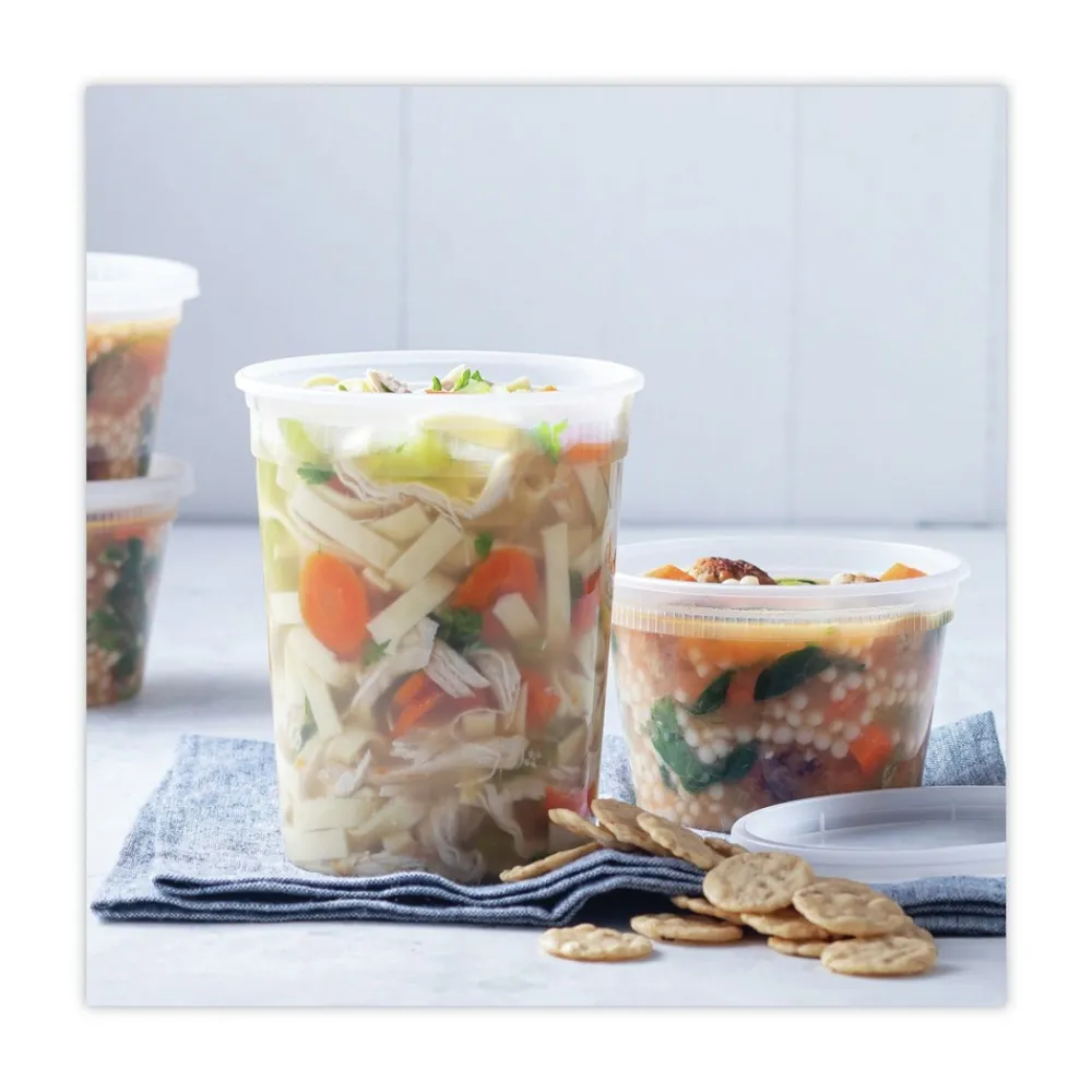 Clearance 2 in. x 2 in. x 2 in. 16 oz. Newspring DELItainer Microwavable Plastic Container - Clear (240/Carton) Tabletop And Serveware