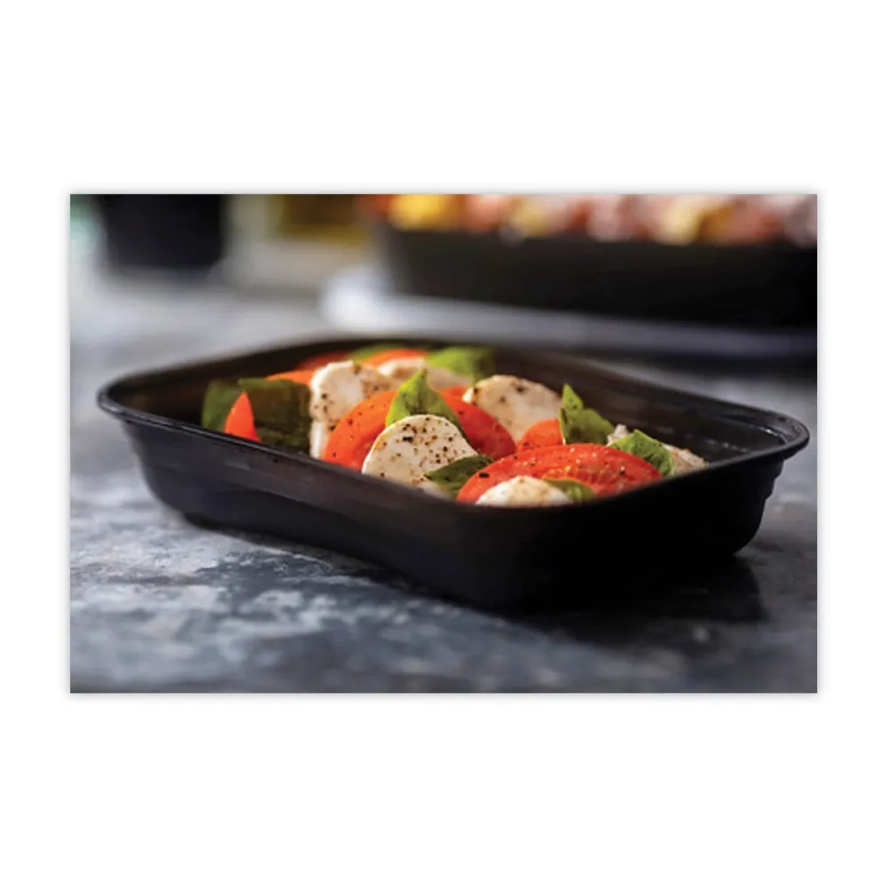 Clearance 8.4 in. x 5.6 in. x 1.4 in. 27 oz. EarthChoice Versa2Go Plastic Microwaveable Container - Black/Clear (150/Carton) Tabletop And Serveware