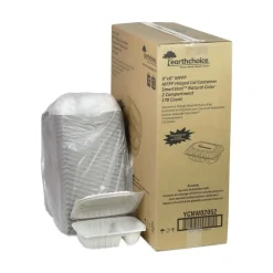 Online 2-Compartment 9 x 6 x 3.1 EarthChoice Vented Microwavable MFPP Plastic Hinged Lid Container - White (170/Carton) Tabletop And Serveware