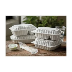 Online 2-Compartment 9 x 6 x 3.1 EarthChoice Vented Microwavable MFPP Plastic Hinged Lid Container - White (170/Carton) Tabletop And Serveware