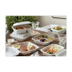 Online 2-Compartment 9 x 6 x 3.1 EarthChoice Vented Microwavable MFPP Plastic Hinged Lid Container - White (170/Carton) Tabletop And Serveware