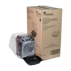 Clearance DC858100B000 38 oz 8.5 x 8.5 x 3 EarthChoice Vented Dual Color Microwavable Plastic Hinged Lid Container - Black/Clear (150/Carton) Tabletop And Serveware