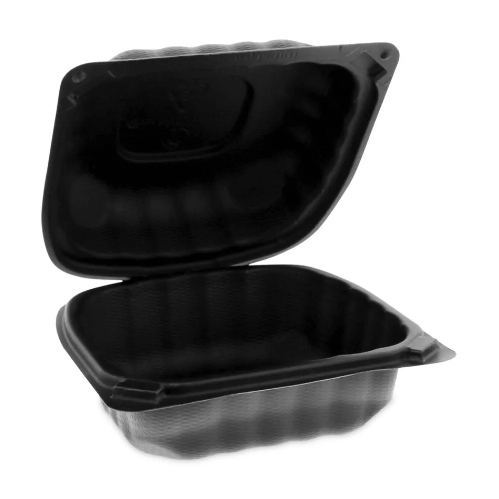 Discount EarthChoice 5.75 in. x 5.95 in. x 3.1 in. Microwavable MFPP Plastic Hinged Lid Container With SmartLock - Black (400/Carton) Tabletop And Serveware