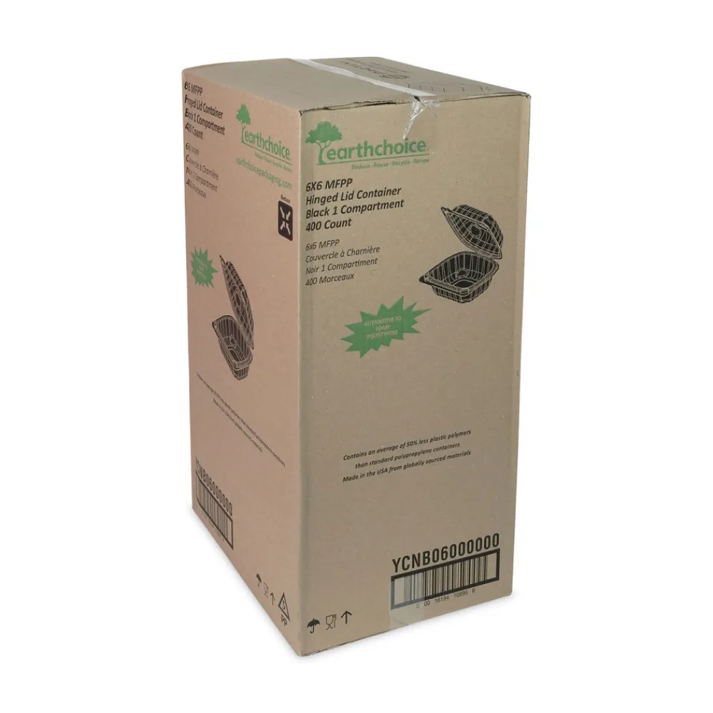 Discount EarthChoice 5.75 in. x 5.95 in. x 3.1 in. Microwavable MFPP Plastic Hinged Lid Container With SmartLock - Black (400/Carton) Tabletop And Serveware