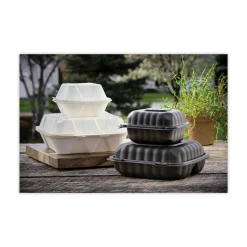 Discount EarthChoice 5.75 in. x 5.95 in. x 3.1 in. Microwavable MFPP Plastic Hinged Lid Container With SmartLock - Black (400/Carton) Tabletop And Serveware