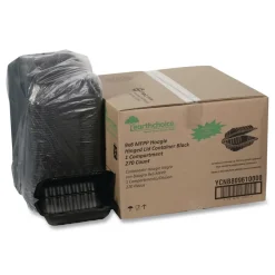 Discount EarthChoice 9 in. x 6 in. x 3.25 in. Plastic SmartLock Microwavable MFPP Hinged Lid Container - Black (270/Carton) Tabletop And Serveware