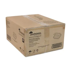 Discount EarthChoice 7.8 in. x 7.8 in. x 2.8 in. Bagasse Hinged Lid 3-Compartment Container with Dual Tab Lock - Natural (150/Carton) Tabletop And Serveware