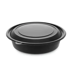 Best EarthChoice MealMaster 8 in. Diameter x 2.12 in. H 32 oz. Plastic Container with Lid - Black/Clear (250/Carton) Tabletop And Serveware