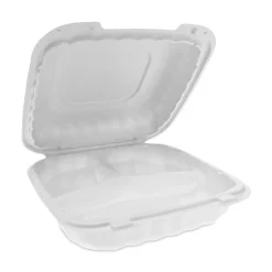 Online YCN808030000 EarthChoice SmartLock 8.31 in. x 8.35 in. x 3.1 in. Microwaveable MFPP 3-Compartment Hinged Lid Containers - White (200/Carton) Tabletop And Serveware