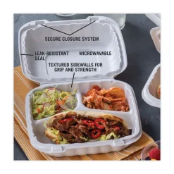 Online YCN808030000 EarthChoice SmartLock 8.31 in. x 8.35 in. x 3.1 in. Microwaveable MFPP 3-Compartment Hinged Lid Containers - White (200/Carton) Tabletop And Serveware