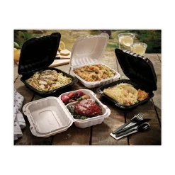 Online YCN808030000 EarthChoice SmartLock 8.31 in. x 8.35 in. x 3.1 in. Microwaveable MFPP 3-Compartment Hinged Lid Containers - White (200/Carton) Tabletop And Serveware