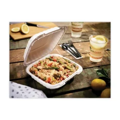 Online YCN808030000 EarthChoice SmartLock 8.31 in. x 8.35 in. x 3.1 in. Microwaveable MFPP 3-Compartment Hinged Lid Containers - White (200/Carton) Tabletop And Serveware