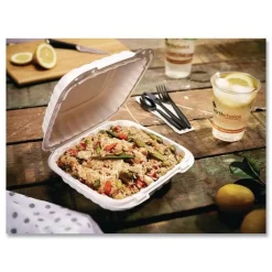 Clearance YCN806000000 EarthChoice SmartLock 6 in. x 6 in. x 3.1 in. Microwaveable MFPP Hinged Lid Containers - White (400/Carton) Tabletop And Serveware