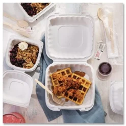 Clearance YCN806000000 EarthChoice SmartLock 6 in. x 6 in. x 3.1 in. Microwaveable MFPP Hinged Lid Containers - White (400/Carton) Tabletop And Serveware