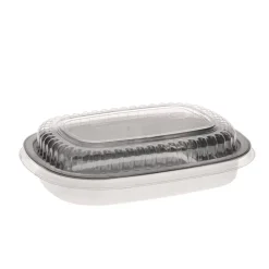 Hot Y6708PET 8.2 in. x 6.2 in. x 1.3 in. 22 oz. Classic Carry-Out Aluminum Container with PET Dome Lid - Silver/Clear (100/Carton) Tabletop And Serveware