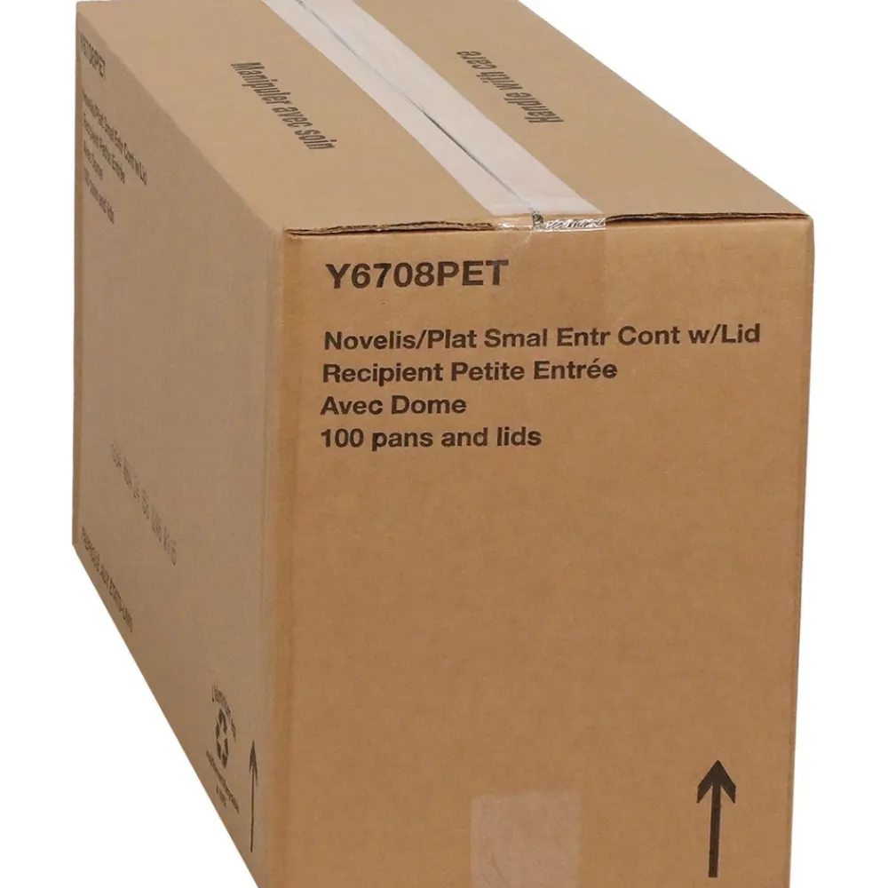 Hot Y6708PET 8.2 in. x 6.2 in. x 1.3 in. 22 oz. Classic Carry-Out Aluminum Container with PET Dome Lid - Silver/Clear (100/Carton) Tabletop And Serveware