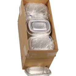 Hot Y6708PET 8.2 in. x 6.2 in. x 1.3 in. 22 oz. Classic Carry-Out Aluminum Container with PET Dome Lid - Silver/Clear (100/Carton) Tabletop And Serveware