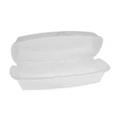 New YTH100980000 7.25 in. x 3 in. x 2 in. Single Tab Lock Hot Dog Foam Hinged Lid Containers - White (504/Carton) Tabletop And Serveware