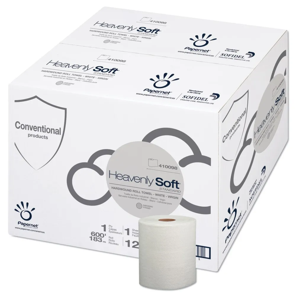 Hot 1-Ply 7.8 in. x 600 ft. Heavenly Soft Standard Hardwound Roll Towel - White (12/Carton) Paper & Dispensers