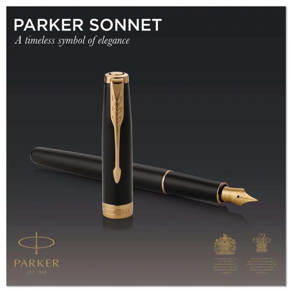 Sale Sonnet Medium 1 mm Fountain Pen with Gift Box - Black Ink/Black/Gold Barrel Pens, Pencils & Markers