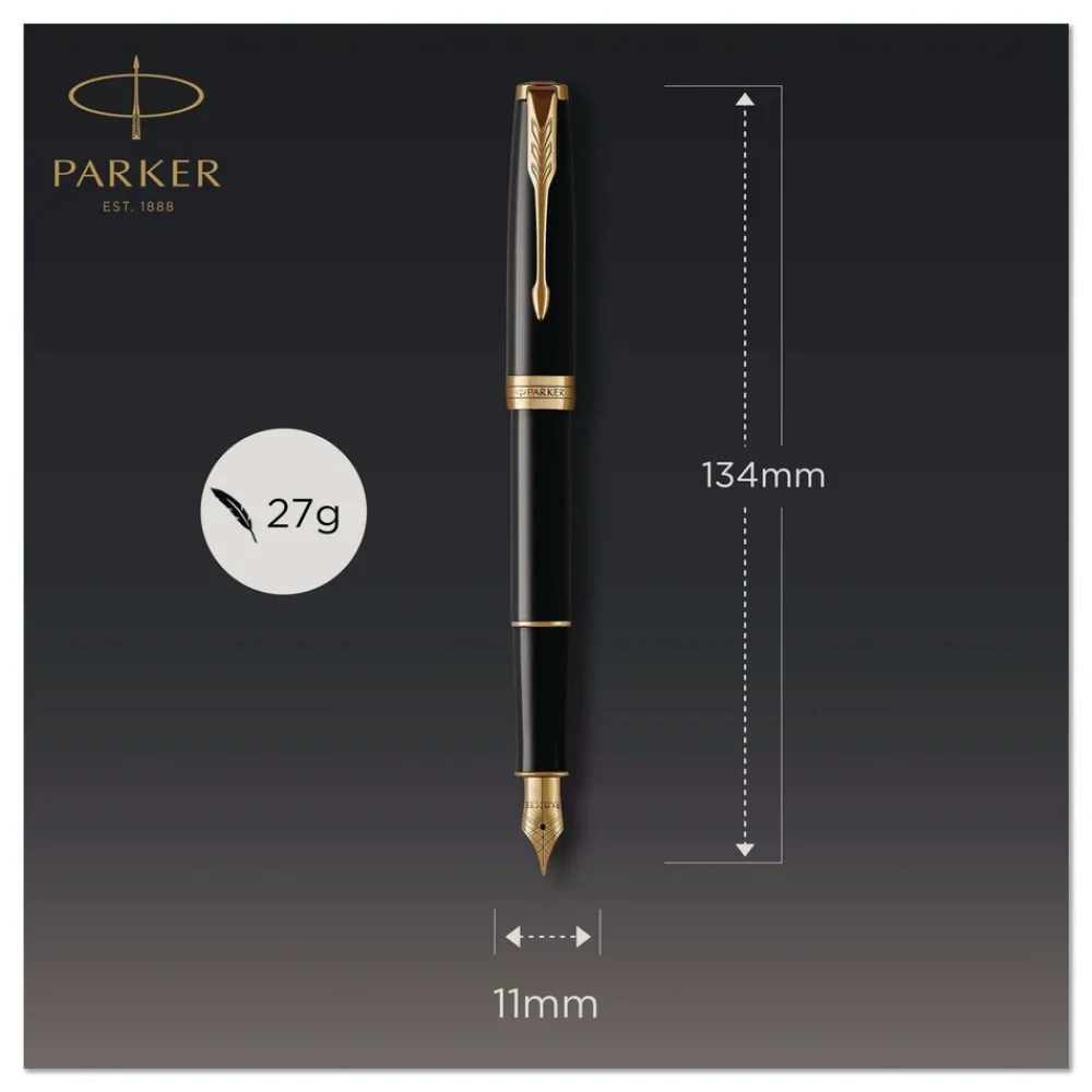 Sale Sonnet Medium 1 mm Fountain Pen with Gift Box - Black Ink/Black/Gold Barrel Pens, Pencils & Markers