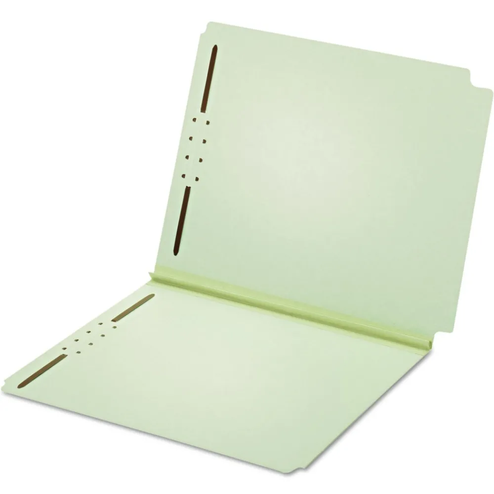 Hot 2 in. Expansion 2 Fasteners Letter Size Dual-Tab Pressboard Fastener Folder - Light Green Exterior (25/Box) Filing & Folders