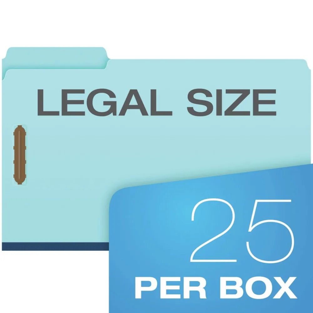 Heavy-Duty Pressboard Folders With Embossed Fasteners, Legal Size, Blue, 25/box Filing & Folders