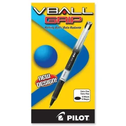 Online VBall Grip Liquid Ink Extra-Fine 0.5 mm Rollerball Pen - Black Ink/Black/White Barrel (1-Dozen) Pens, Pencils & Markers