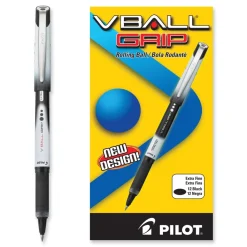 Online VBall Grip Liquid Ink Extra-Fine 0.5 mm Rollerball Pen - Black Ink/Black/White Barrel (1-Dozen) Pens, Pencils & Markers