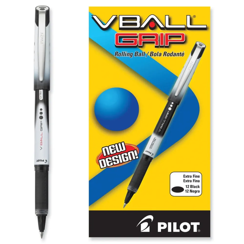 Online VBall Grip Liquid Ink Extra-Fine 0.5 mm Rollerball Pen - Black Ink/Black/White Barrel (1-Dozen) Pens, Pencils & Markers
