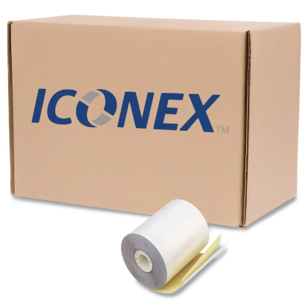 Discount 3 in. x 90 ft. Impact Printing Carbonless Paper Rolls - White/Canary (50/Carton) Paper & Printables