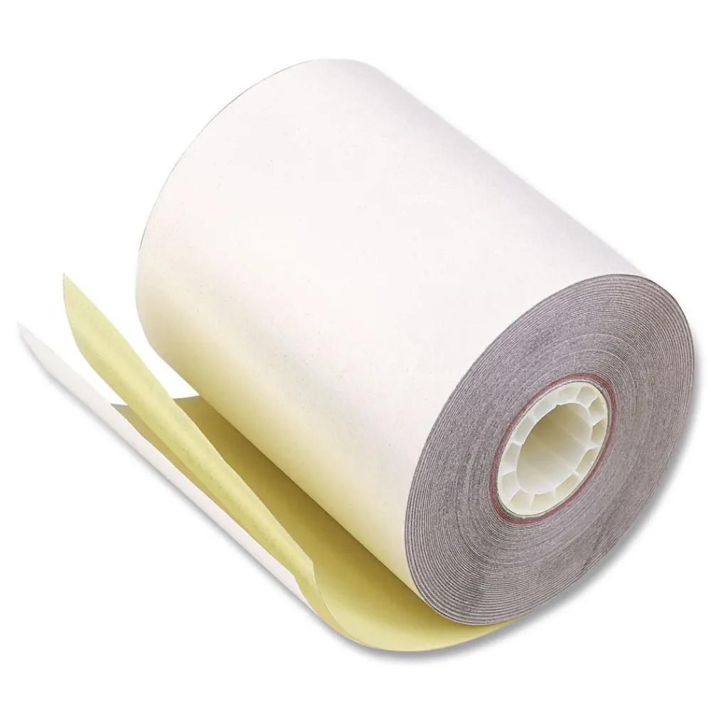 Discount 3 in. x 90 ft. Impact Printing Carbonless Paper Rolls - White/Canary (50/Carton) Paper & Printables