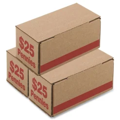 Hot 8.5 x 4.38 x 3.63 Corrugated Cardboard Coin Storage with Denomination Printed On Side - Red (50/Carton) Storage & Organization
