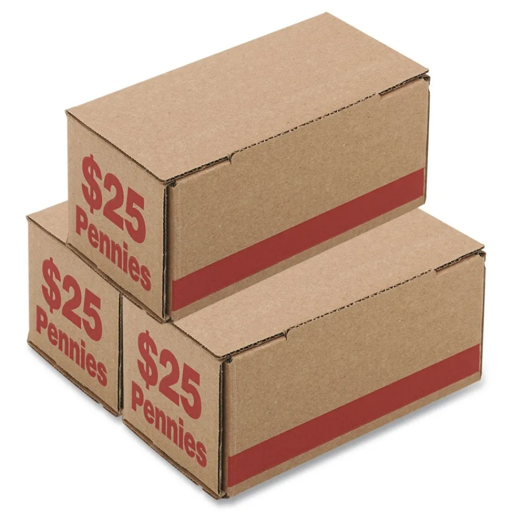Hot 8.5 x 4.38 x 3.63 Corrugated Cardboard Coin Storage with Denomination Printed On Side - Red (50/Carton) Storage & Organization