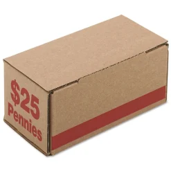 Hot 8.5 x 4.38 x 3.63 Corrugated Cardboard Coin Storage with Denomination Printed On Side - Red (50/Carton) Storage & Organization