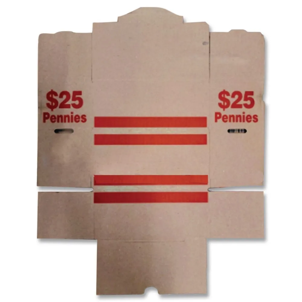 Hot 8.5 x 4.38 x 3.63 Corrugated Cardboard Coin Storage with Denomination Printed On Side - Red (50/Carton) Storage & Organization