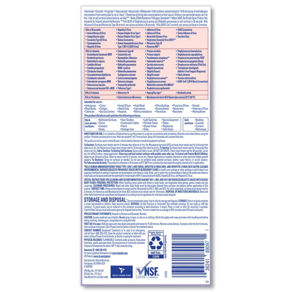 Online 36241-89097 19 oz. Aerosol Spray Disinfectant Spray - Lavender Cleaning & Janitorial Supplies