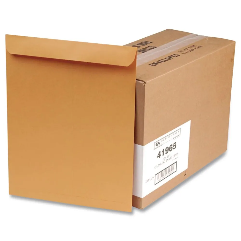 Outlet 12 x 15.5 Gummed Closure Square Flap Catalog Envelope - Brown Kraft (250/Box) Mailing, Packing & Shipping