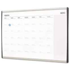 30 in. x 18 in. ARC Frame Cubicle Monthly Planning/Scheduling Calendar Board - White Magnetic Surface/Satin Aluminum Frame Office Presentation Supplies