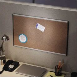 New 30 in. x 18 in. ARC Frame Cubicle Cork Bulletin Board - Tan Surface/Satin Aluminum Frame Office Presentation Supplies