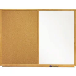 Outlet 48 in. x 36 in. Oak Finished Fiberboard (MDF) Frame Combination Board - Brown/White Surface Office Presentation Supplies