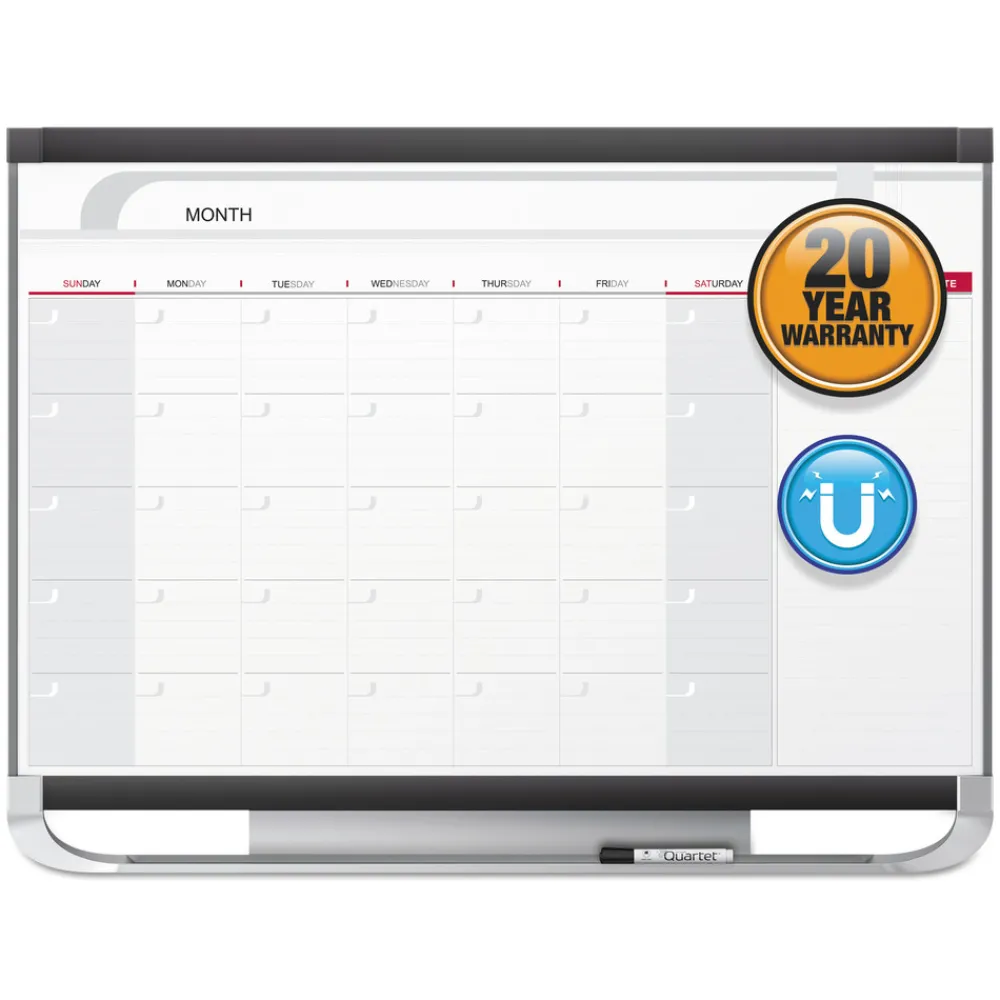 Clearance 36 in. x 24 in. Prestige 2 Magnetic Total Erase Monthly Calendar - White Surface, Graphite Gray Fiberboard/Plastic Frame Office Presentation Supplies