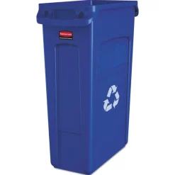 Best 23 Gallon Slim Jim Recycling Plastic Container with Venting Channels - Blue Trash & Waste Bins