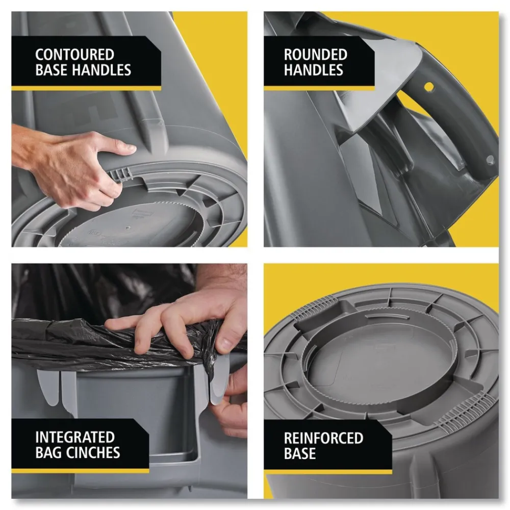 Online 20 gal. Vented Round Plastic Brute Container - Yellow Trash & Waste Bins