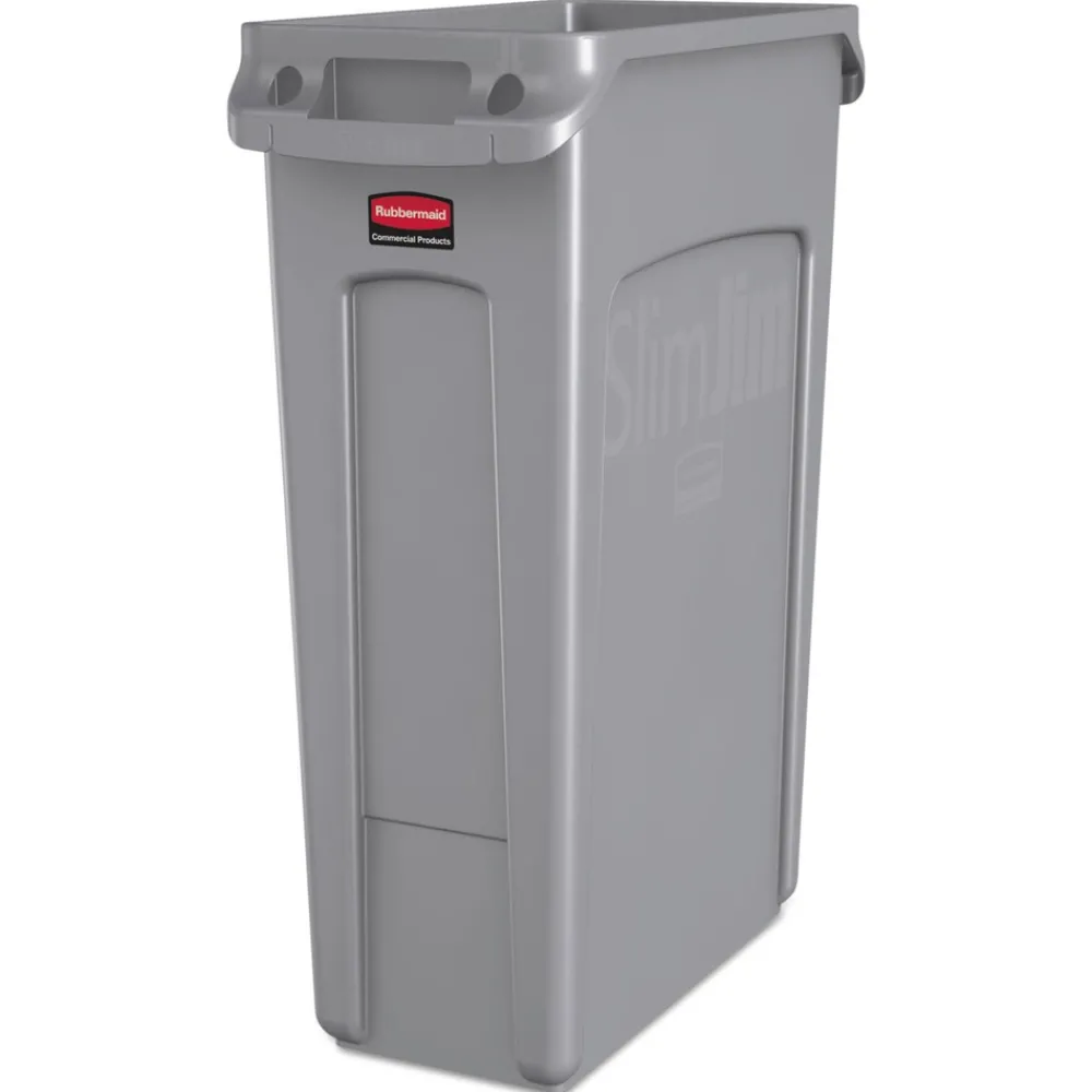 Clearance 23 Gallon Rectangular Plastic Slim Jim Receptacle W/venting Channels - Gray Trash & Waste Bins