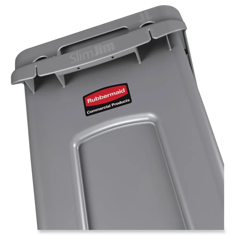 Clearance 23 Gallon Rectangular Plastic Slim Jim Receptacle W/venting Channels - Gray Trash & Waste Bins